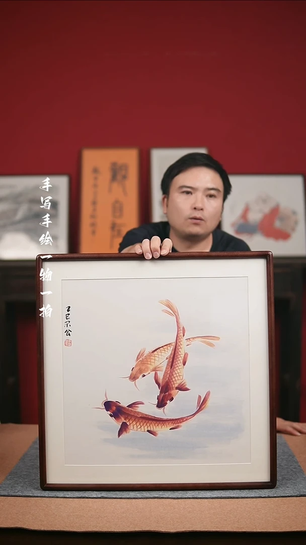 国画52*52实木框作品