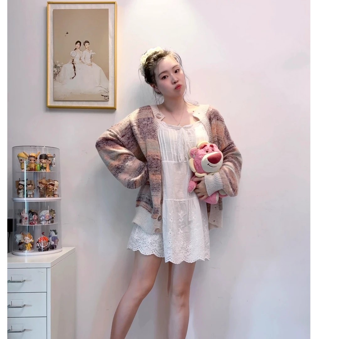 段染版开衫彩云材料包，段染羊毛魔彩和亮片马海毛处暑的组合