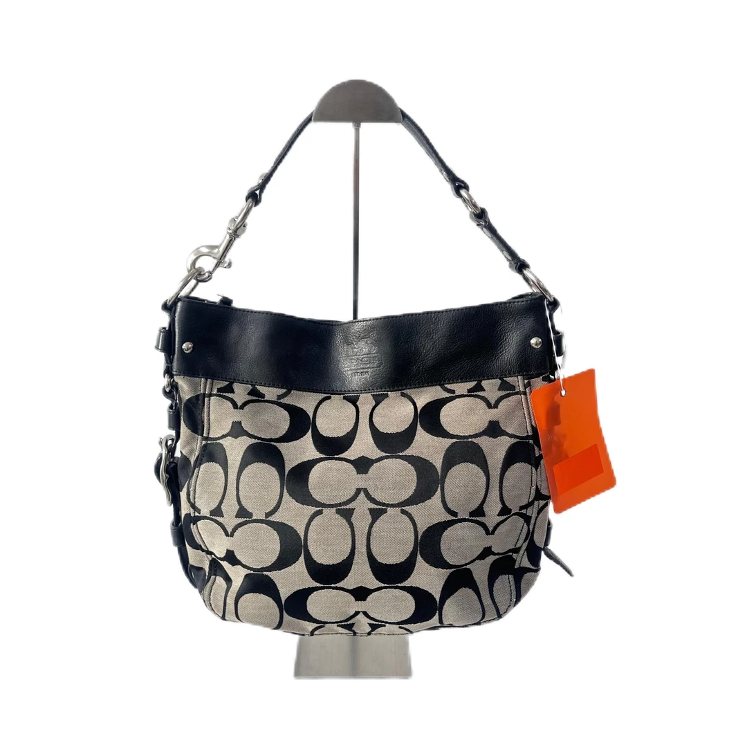 95新 COACH/蔻驰 黑色老花帆布拼皮单肩腋下包 Y-50027-B