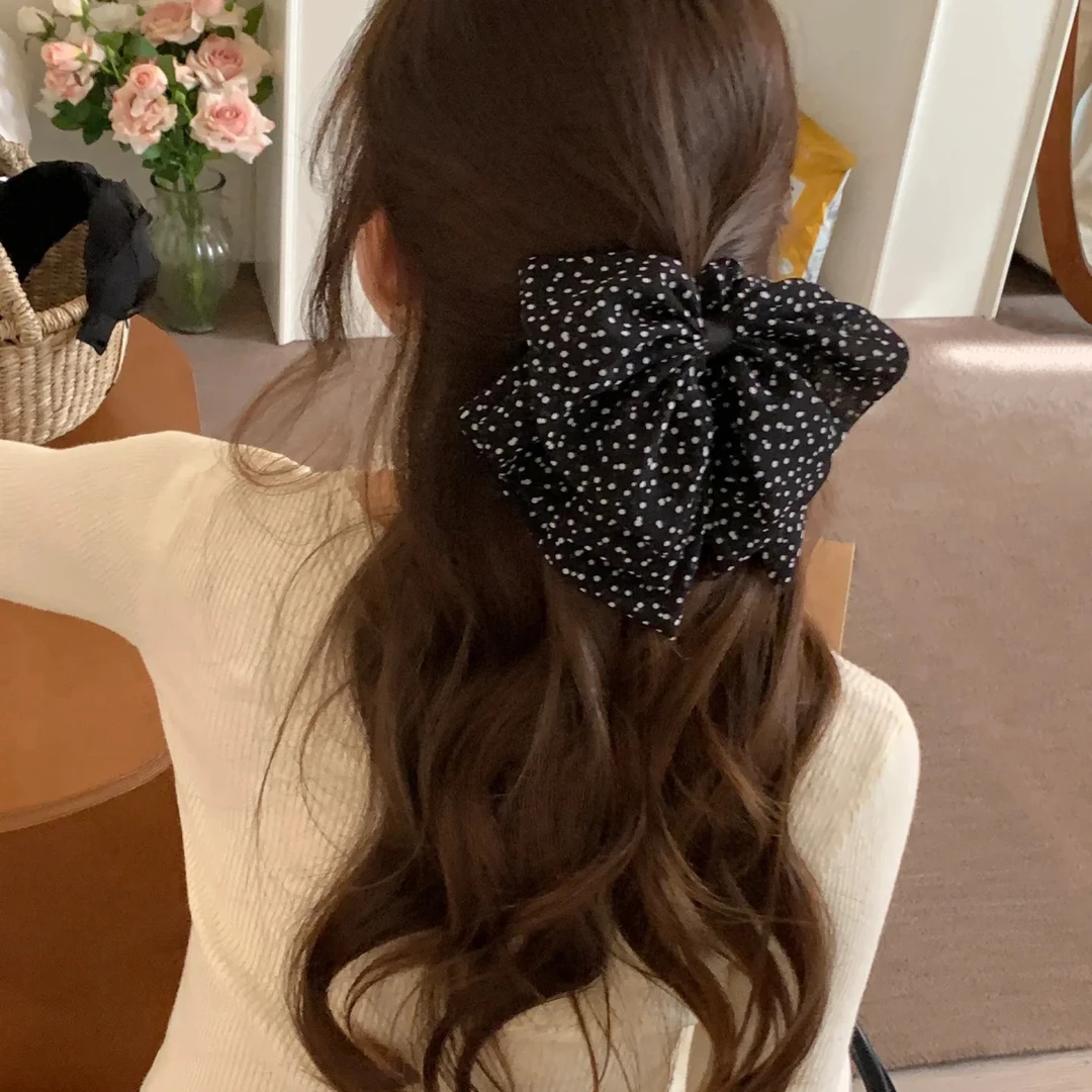 「MyFioielli｣高级黑白复古波点蝴蝶结后脑勺抓夹法式气质时尚ZJ13
