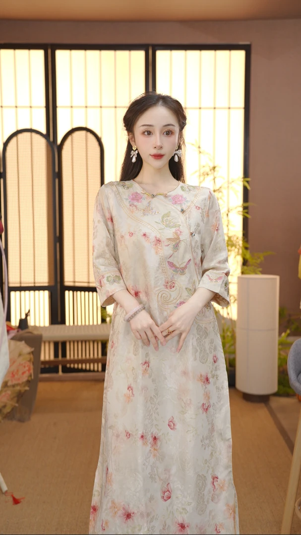 2025新中式改良中式斜襟夏季女装宽松连衣裙FB2505133