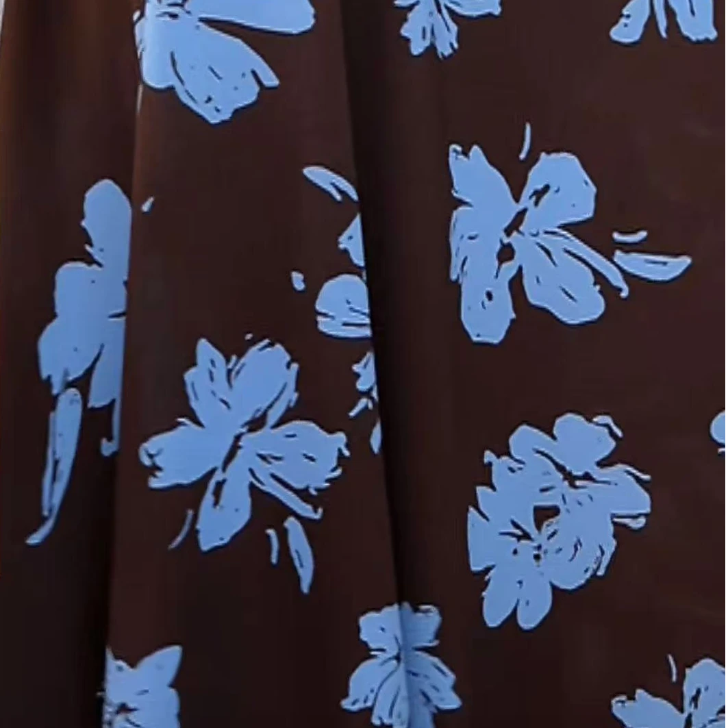 咖底蓝花弹力双绉时尚面料（不支持7天无理由）
