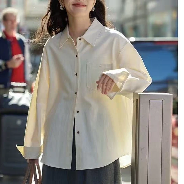 2025春季新款穿搭【后背刺绣字母】韩系设计感小众叠穿衬衣- 7755