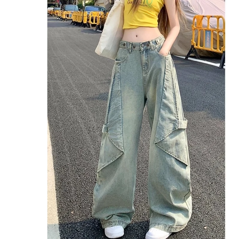 窄版重工直筒牛仔裤女2025新款春季裤子显瘦拖地裤大码遮肉阔腿裤