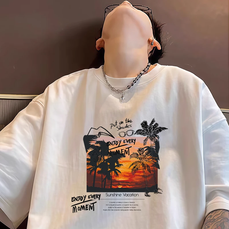 夏季重磅短袖T恤男款2025新款美式高街潮牌纯棉痞帅男生宽松半袖