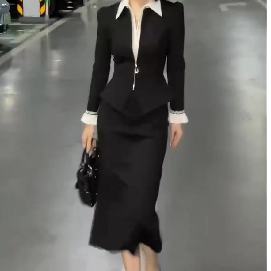 2025春季新款时尚气质百搭显瘦洋气拼接上衣+半身裙女装两件套