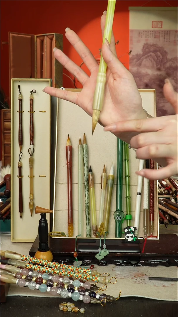 422号闪孤品高货毛笔链接 清水试笔 蘸墨不退