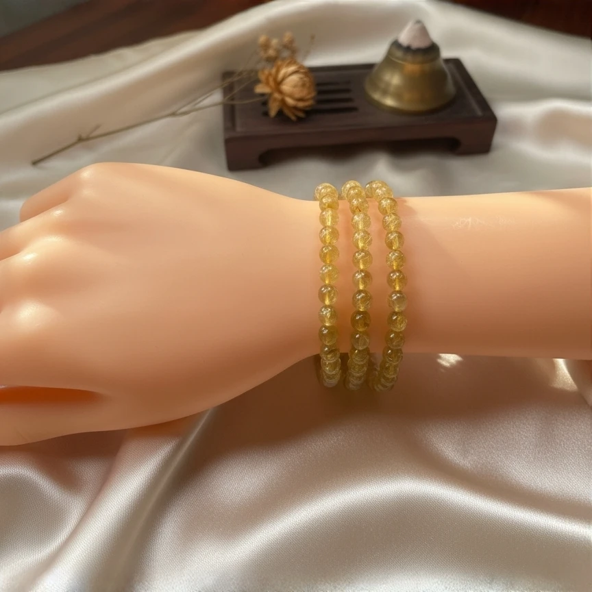 天然正品金发晶三圈手链时尚百搭男女款带金发丝招财发金钛金三圈