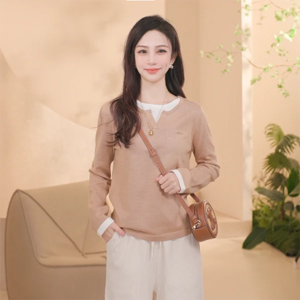 【温暖宁静】茵曼春季时尚保暖百搭套头毛衣慵懒百搭休闲绣花针织衫