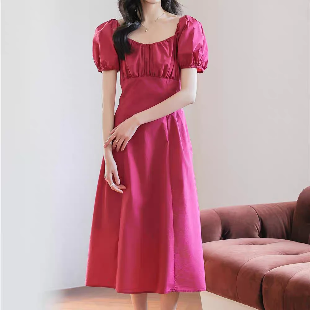 如缤RUBIN2024夏季款正品女装修身中长款粉色连衣裙6L22L69122