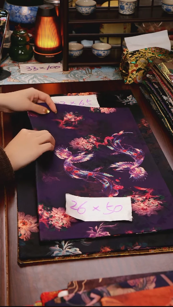 【凤凰黑+紫双面】中国风干泡织锦茶席26*50