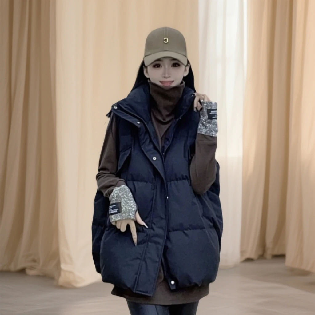 《羽绒马甲》2025秋冬新款欧货百搭休闲时尚立领拉链白鸭绒羽绒马甲