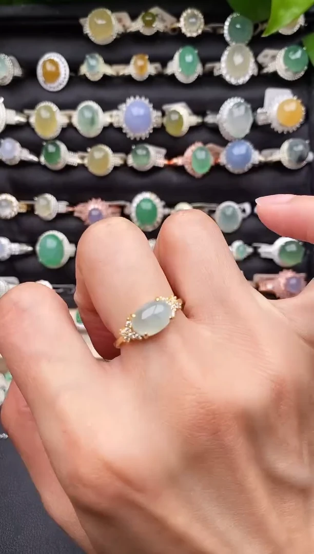 【闪购商品】翡翠戒指银S925镶嵌缅甸天然A货翡翠22   1-2