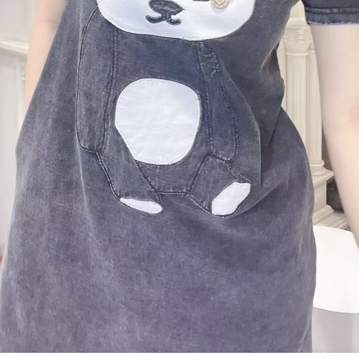 【7041黑色小熊猫】新款休闲水洗2025款连衣裙爆款韩版显瘦时尚