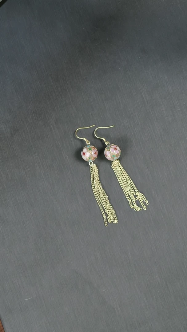 非遗 景泰蓝耳饰 金地流苏