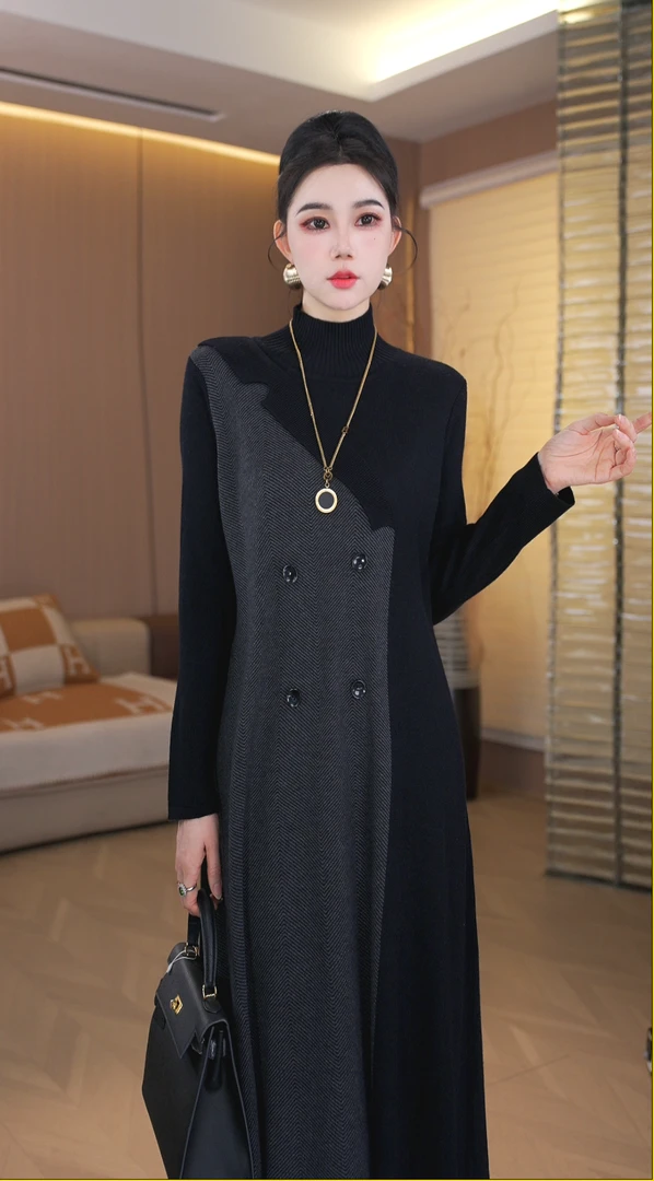 重磅加厚【艺术家】宽松冬季保暖秋冬显瘦气质女毛衣连衣裙-5525#