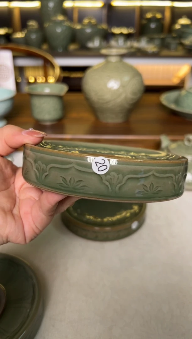 陶瓷清****4耀州窑纯手工芭蕉叶双面壶承杯垫20号特价