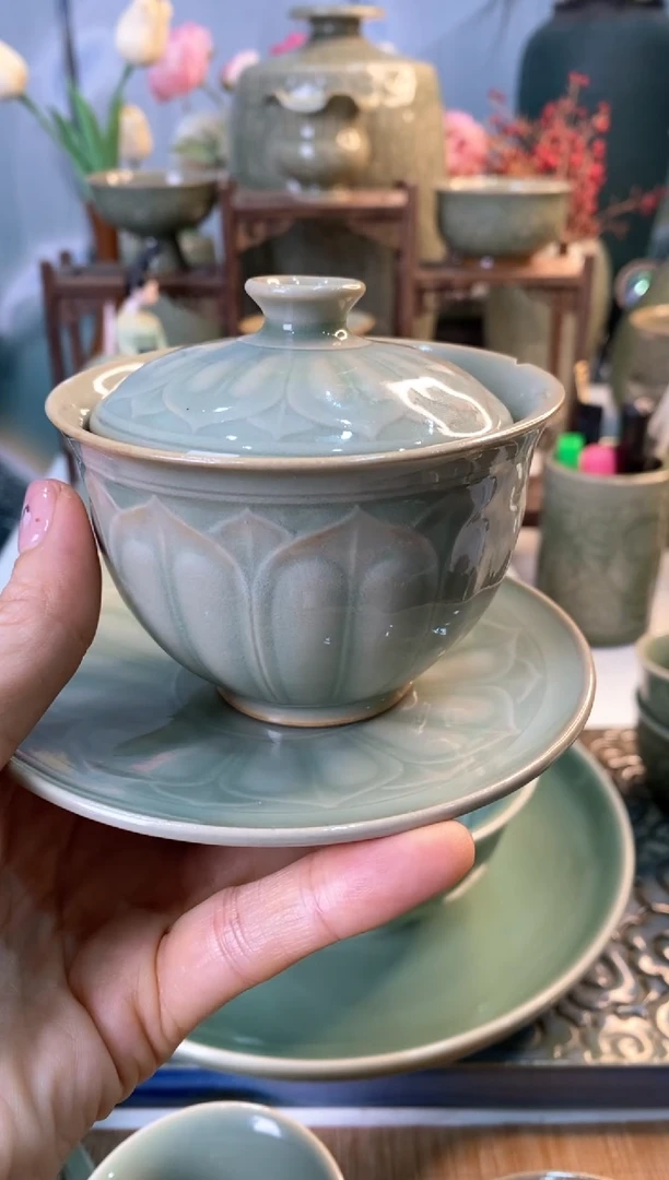 【闪购商品】莲瓣三才盖碗【900040】【微瑕】