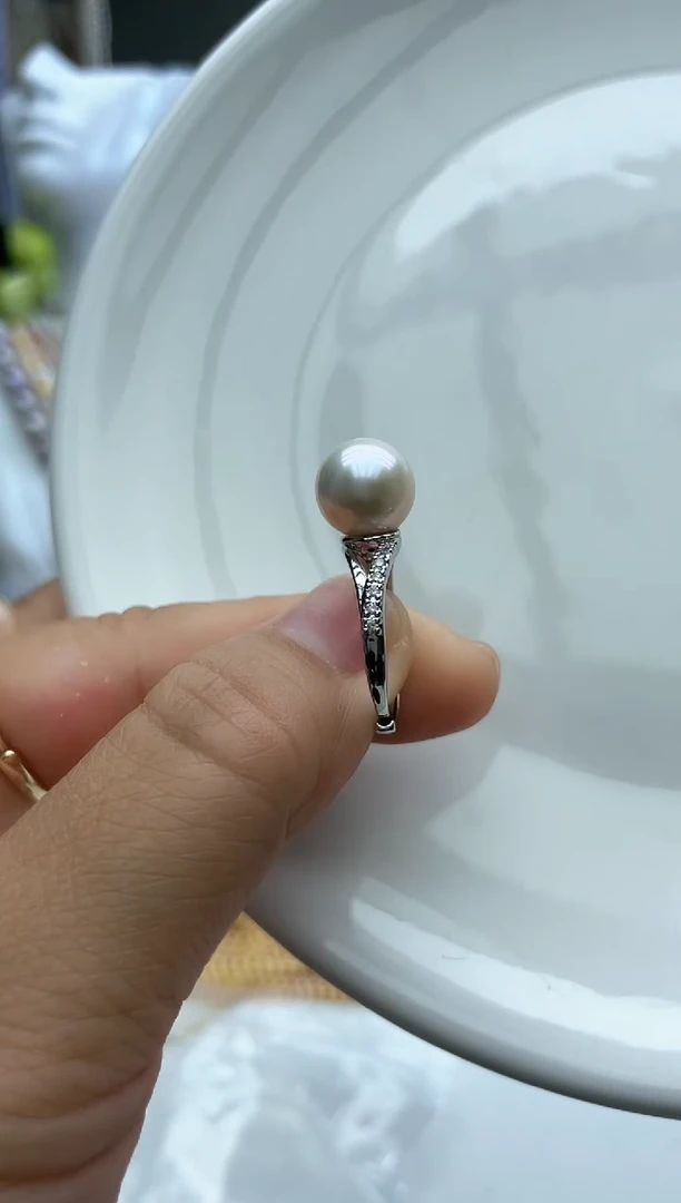 未镶嵌淡水珍珠珍珠戒指极光白珠10+