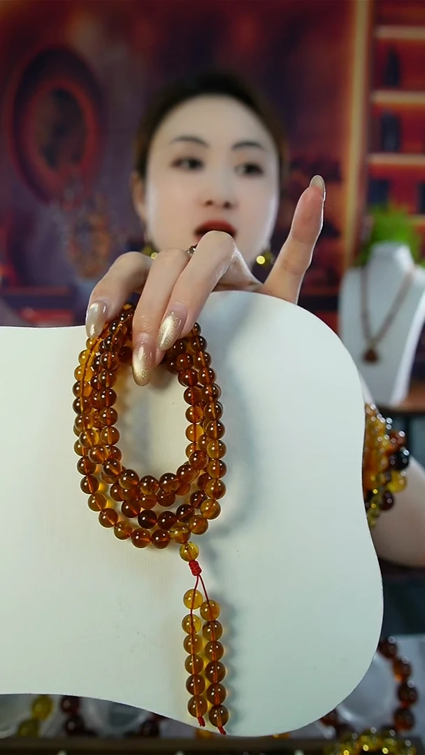 琥珀颈饰未镶嵌天然灵草珀108 7mm+