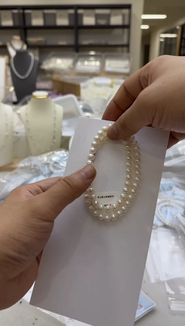 淡水珍珠银S925镶嵌项链7mm 无核