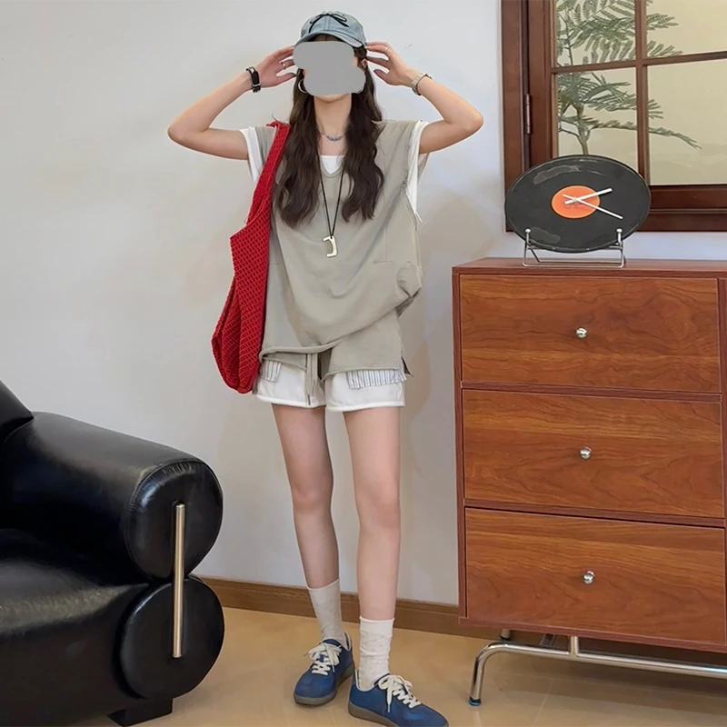 慵懒风穿搭一整套休闲显瘦套装女夏装2025新款上衣阔腿短裤两件套