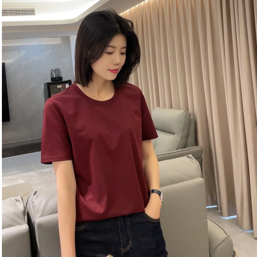 JY25新时尚纯色醋酸百搭圆领简约韩版短袖显瘦T恤