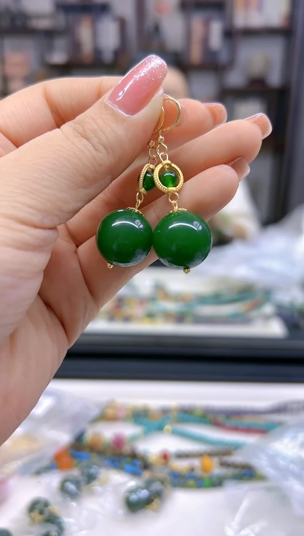 【闪购商品】和田玉（碧玉）耳饰14K金镶嵌E178