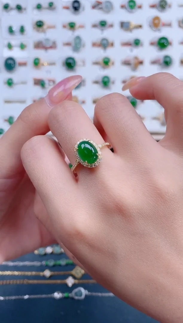 翡翠戒指银S925镶嵌天然翡翠