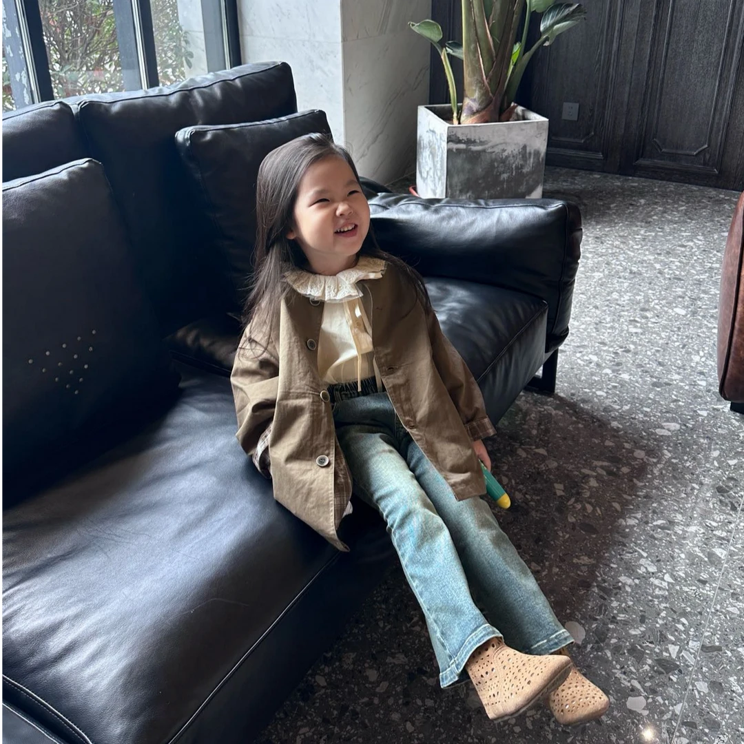 壹妈童装女童时髦套装早秋新款洋气女宝时尚美拉德风咖色风衣外套