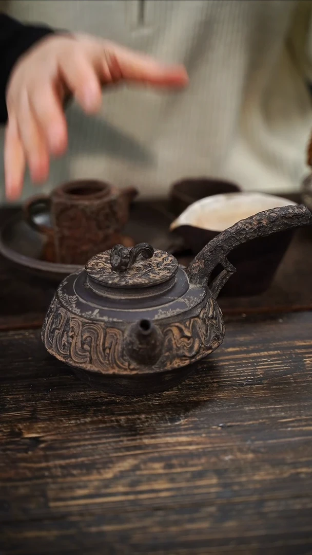 全手工制作 南蛮耐火紫砂灵芝摘侧把煮水壶