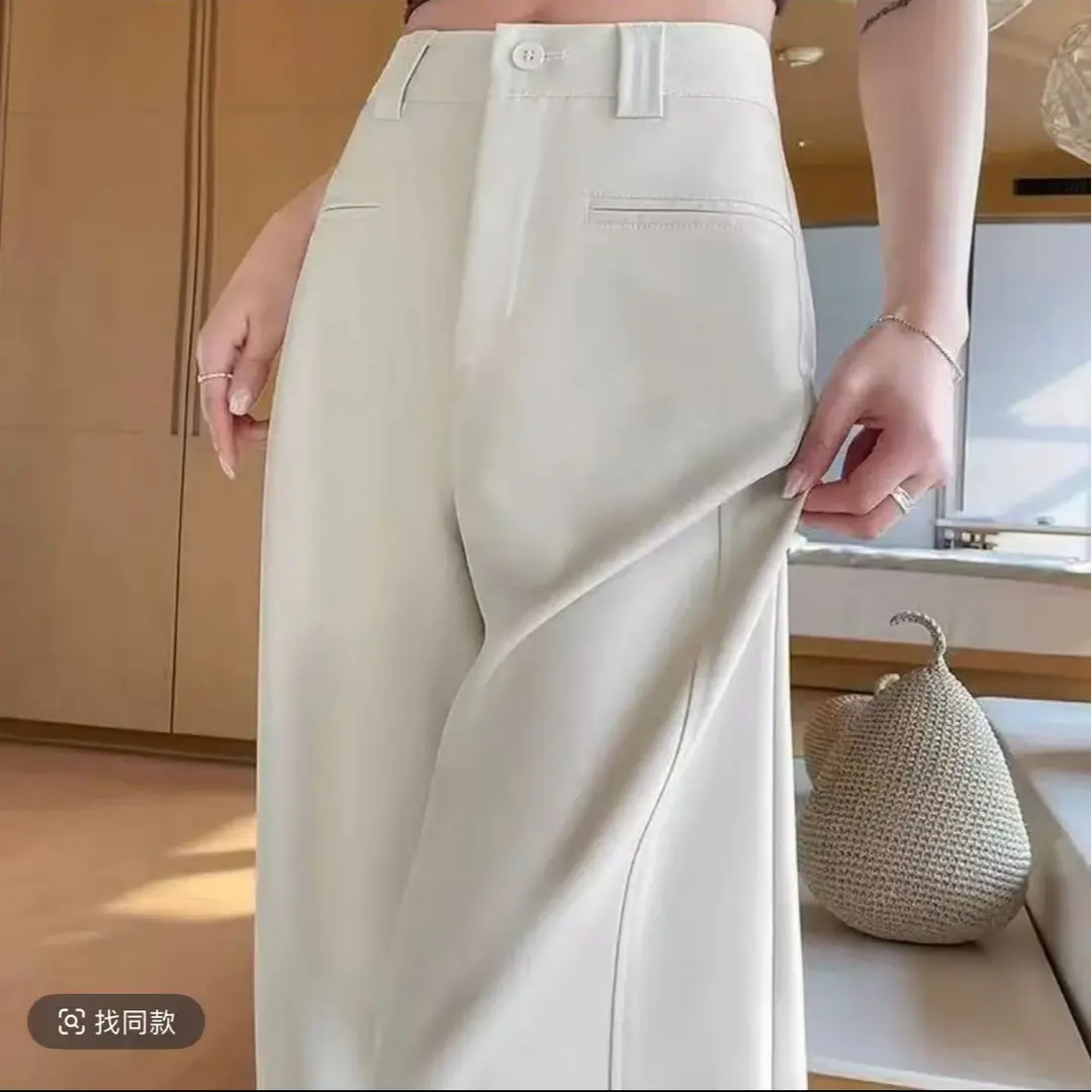 宅版阔腿裤女高腰弯刀裤高级感直筒阔腿拖地裤2018