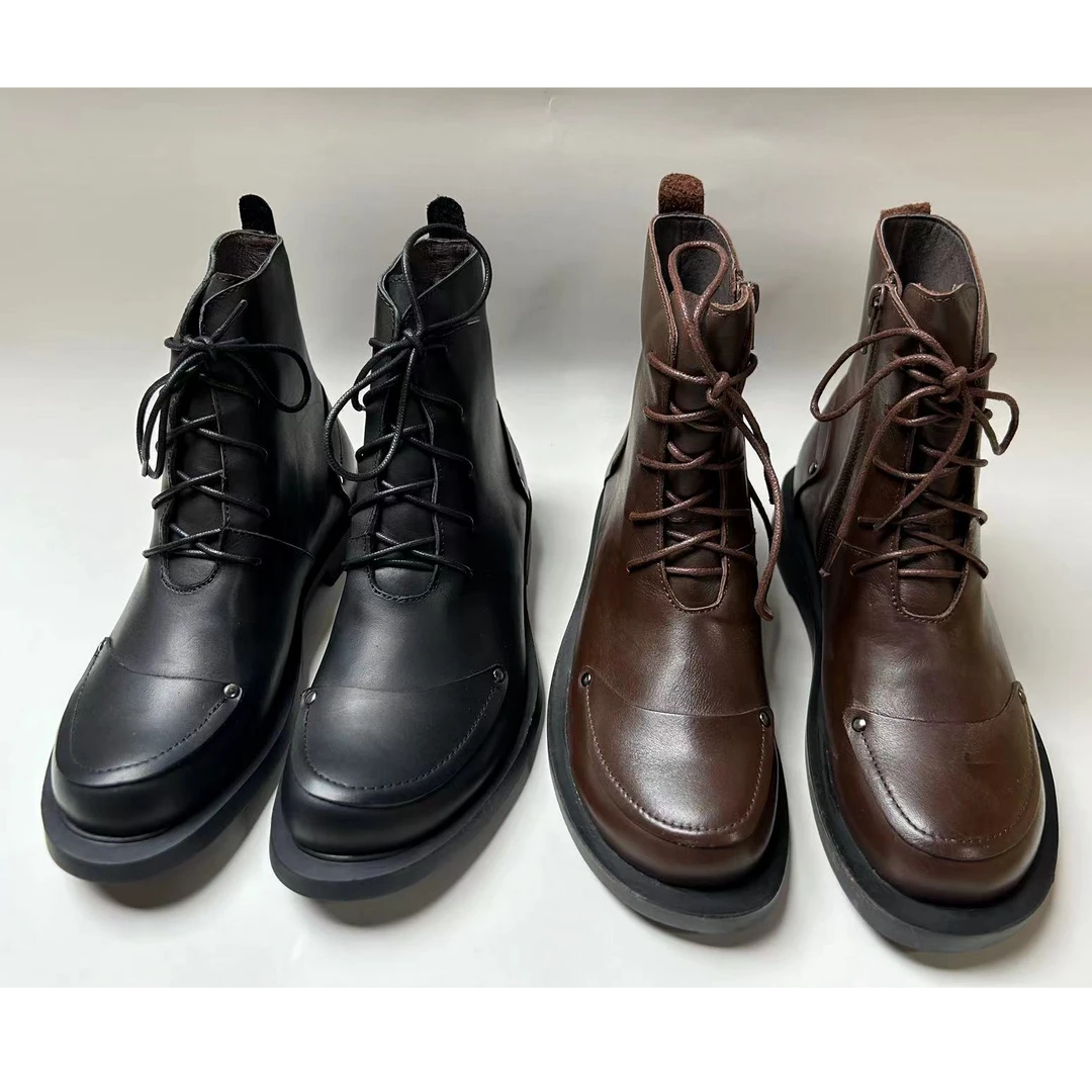 中筒时尚女高筒马丁靴平底潮流百搭系带皮靴秋冬冬季女鞋HM1608