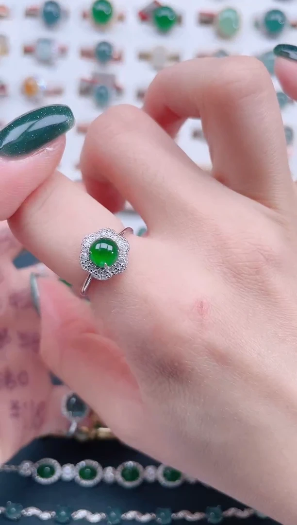 银S925镶嵌戒指翡翠天然翡翠