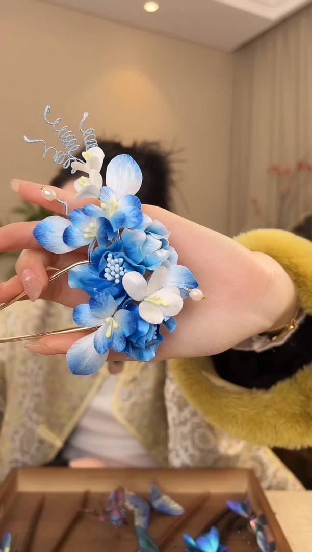 刺绣青花瓷配色u钗