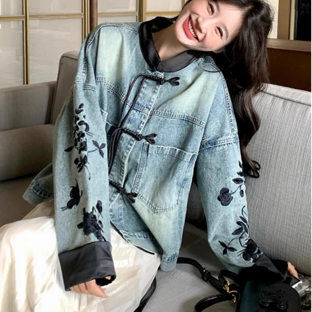 新中式国风牛仔外套女短款2025春季新款小个子设计感今年流行上衣