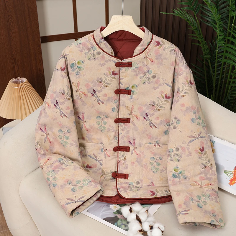 1 【100%棉）棉花阔版慵懒风冬季新中式小立领盘扣国风加厚棉花袄