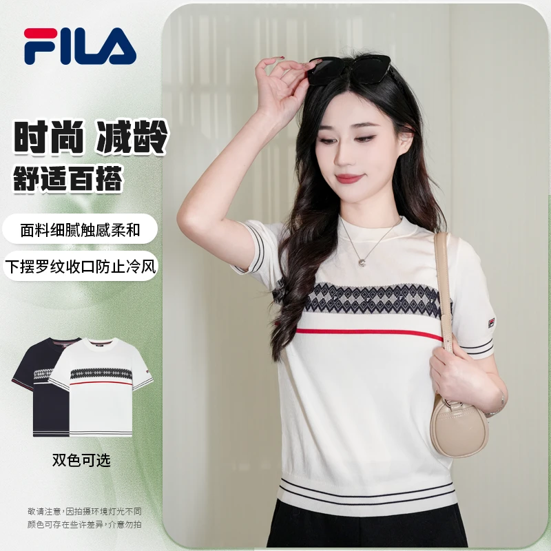 FILA斐乐女T恤【显瘦舒适】夏季新款商务时尚编织衫F11W411404F