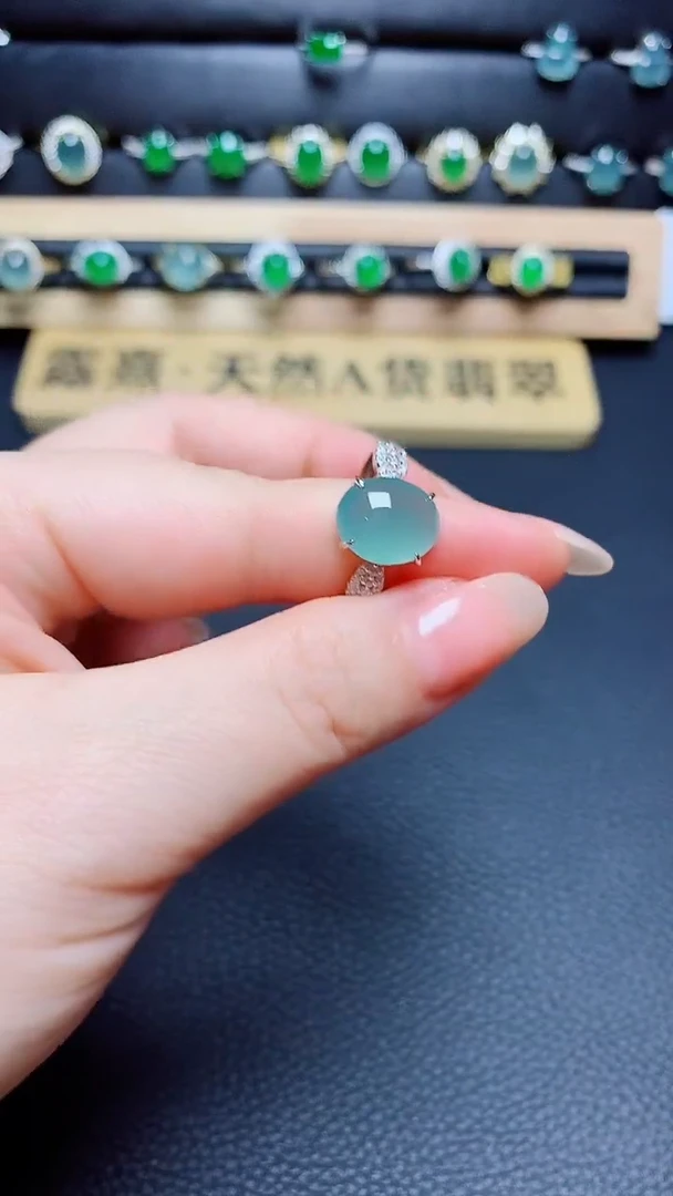 翡翠戒指银S925镶嵌 天然翡翠A货s925银镶
