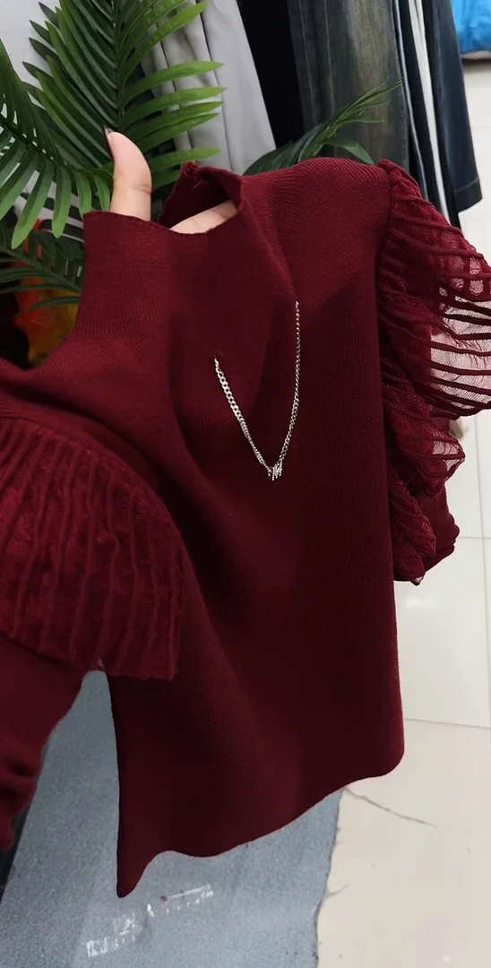 2025秋冬季新款设计感长袖百搭时尚针织纯色上衣毛针织衫女装上衣