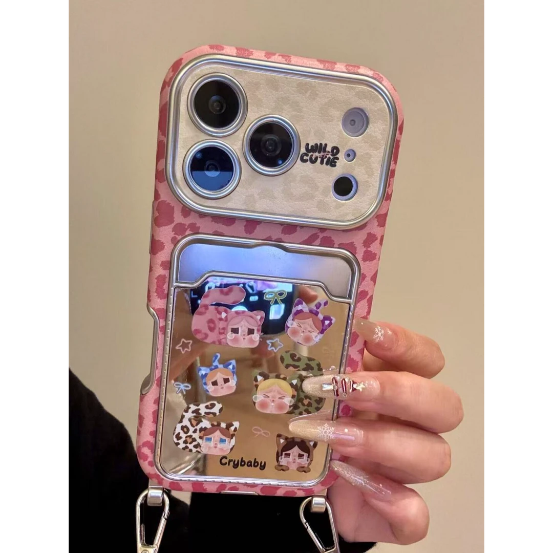 诚星泽镜面哭娃适用苹果17Pro手机壳iPhone15/16新款14卡包13手绳