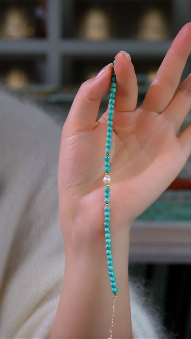 18K金镶嵌绿松石手链多样性发货