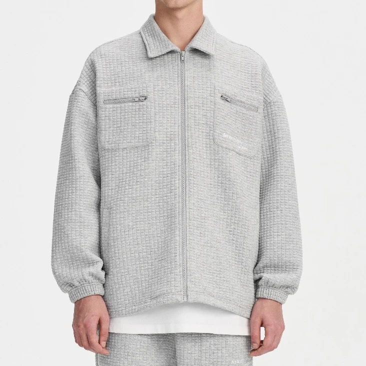 F灰色拉链开衫无帽