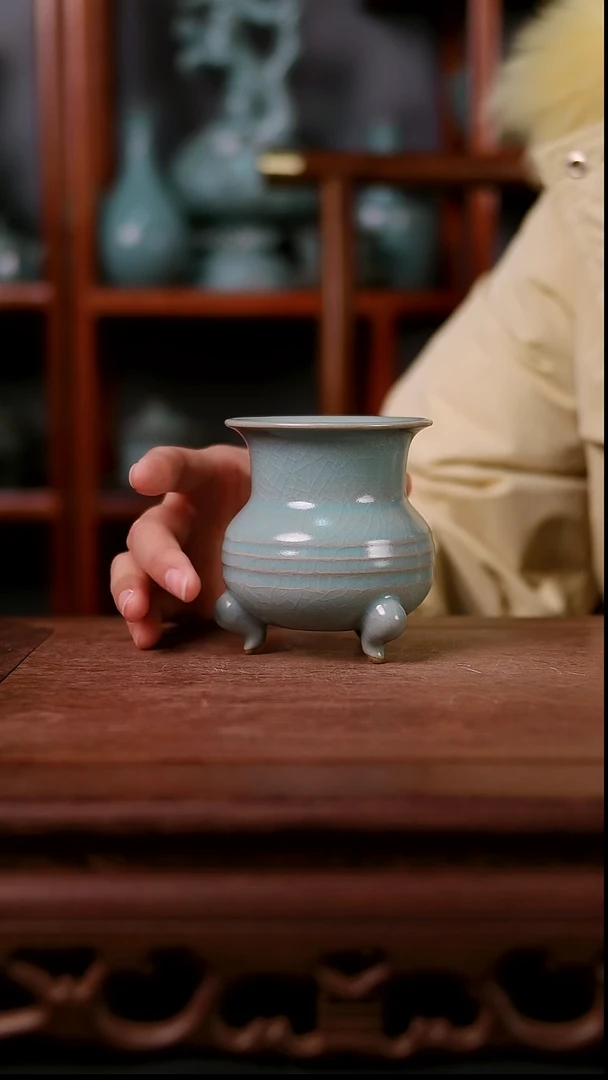 摆件陶青霁汝窑仿古釉   香炉
