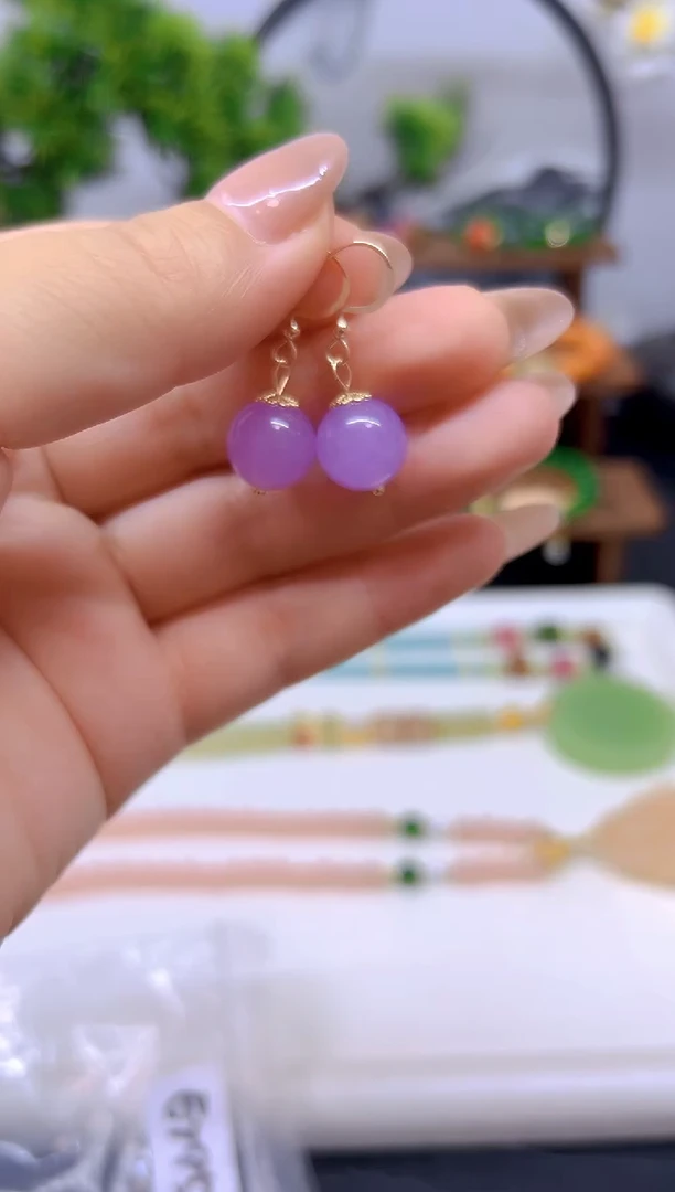 翡翠14K金镶嵌耳饰E795