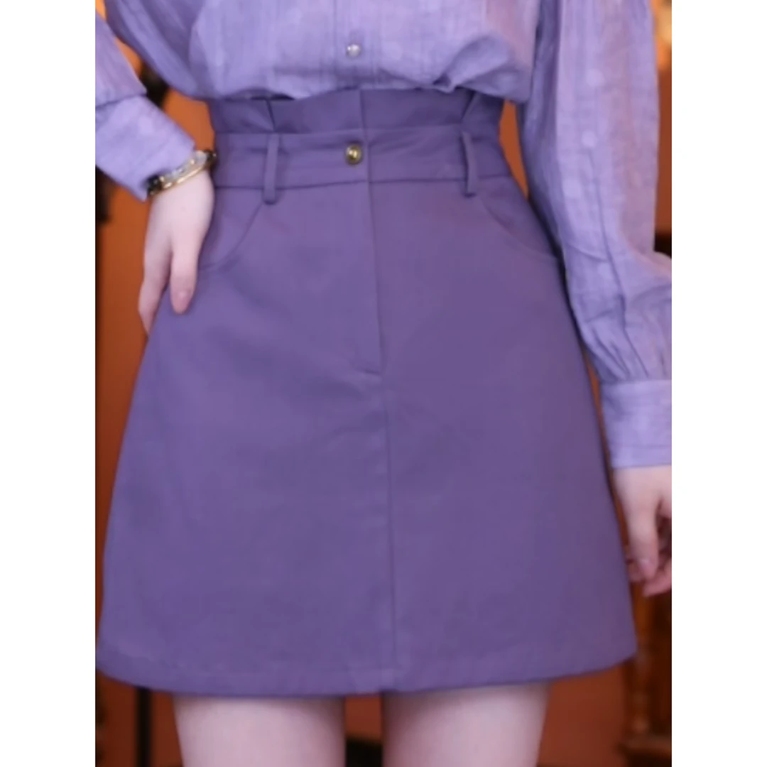 蒋肉肉【松风茶韵】复古百搭显瘦半身裙高腰女装短裙01605