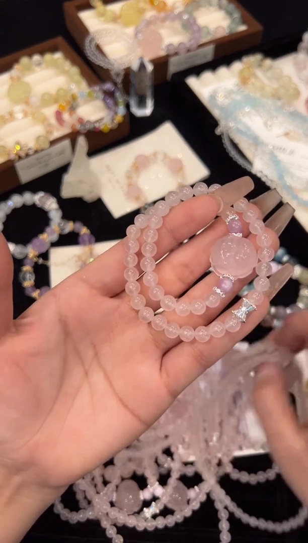 【闪购商品】水晶手链合金粉水晶双圈手链x1363