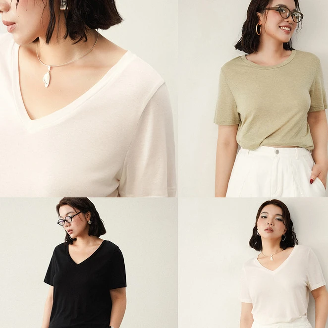 PLUSMALL 洋毛云朵罐 莱赛尔混纺显瘦T恤PLUS2504200