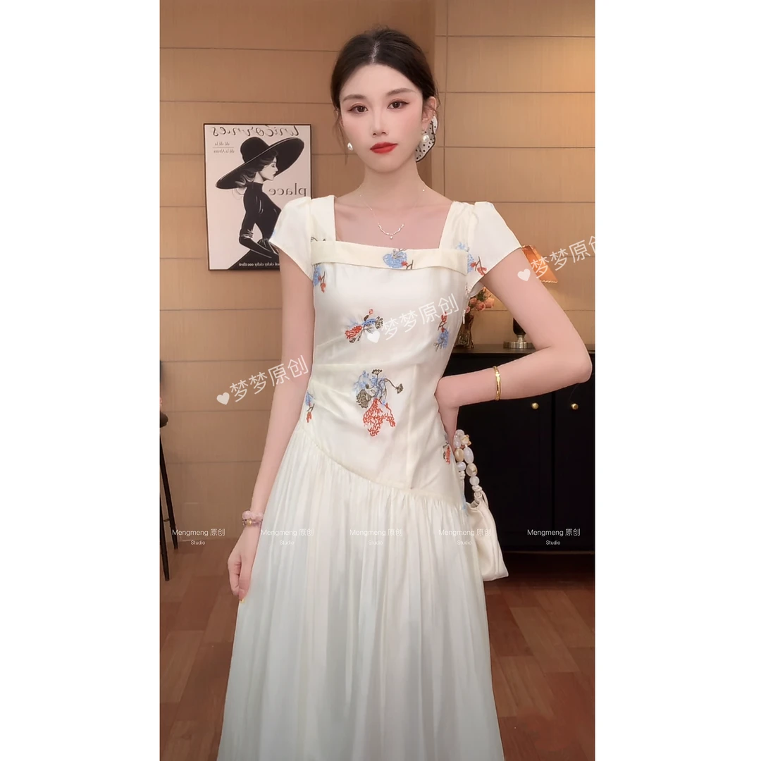 【梦梦&GERTC】云端 夏季短袖韩版方领先显瘦气质连衣裙 GC252L1126