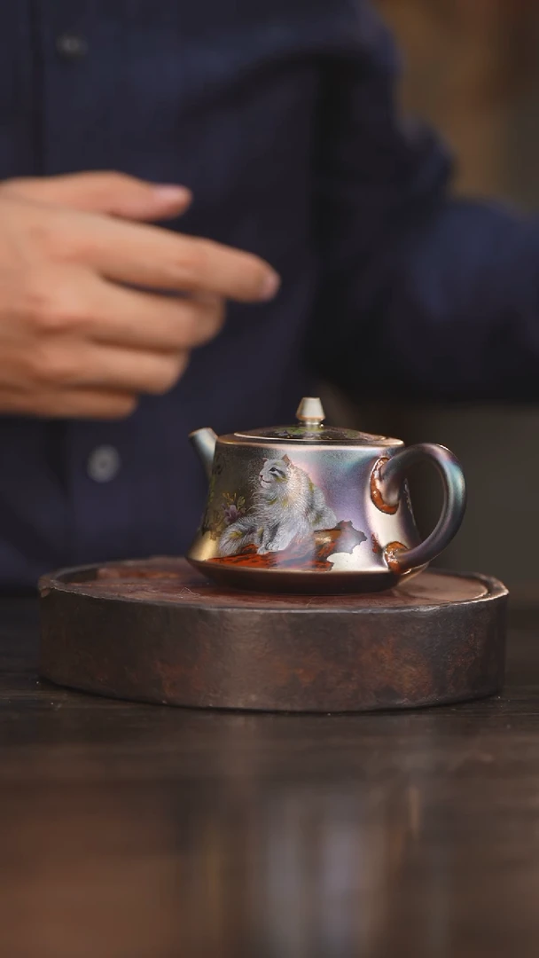 【闪购商品】杯101柴房陶瓷丨窑宝绘画猫柱础壶